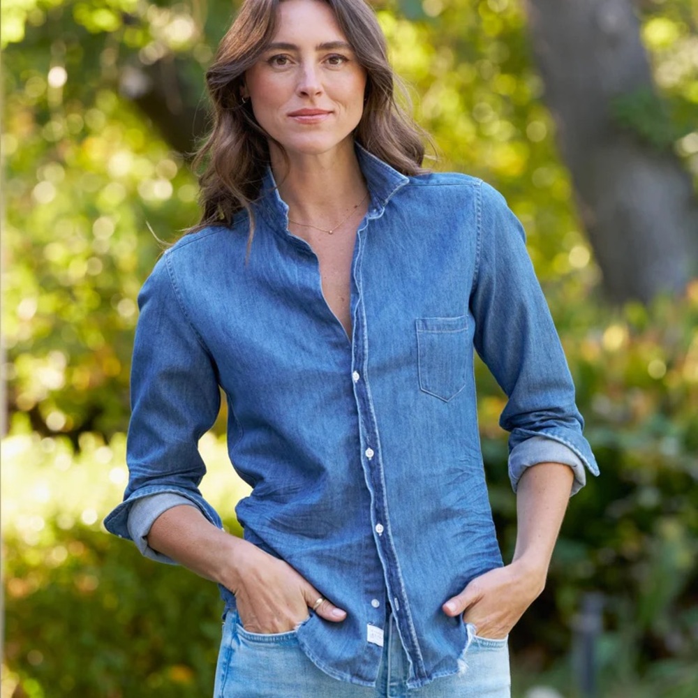 Frank & Eileen Barry Vintage Stonewashed Denim Button-Down Shirt